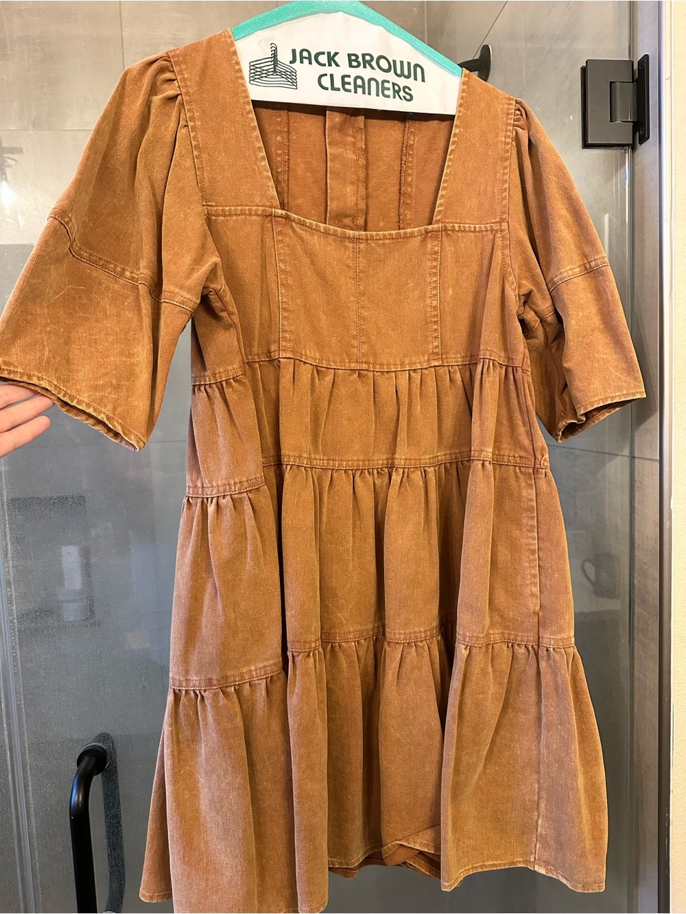 Brown Denim Tiered Dress